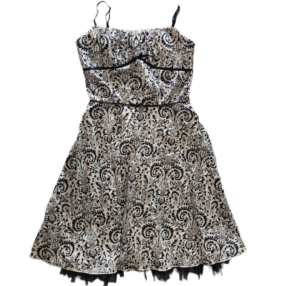 Vintage Y2K Ruby Rox Size 9 Paisley Fit & Flare Tulle Sundress Flirty Navy Blue